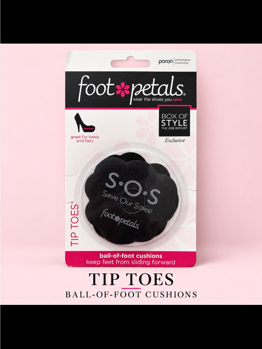 Foot Petals Tip Toes Ball-of-Foot Cushions in Black— Box of Style. NEW
